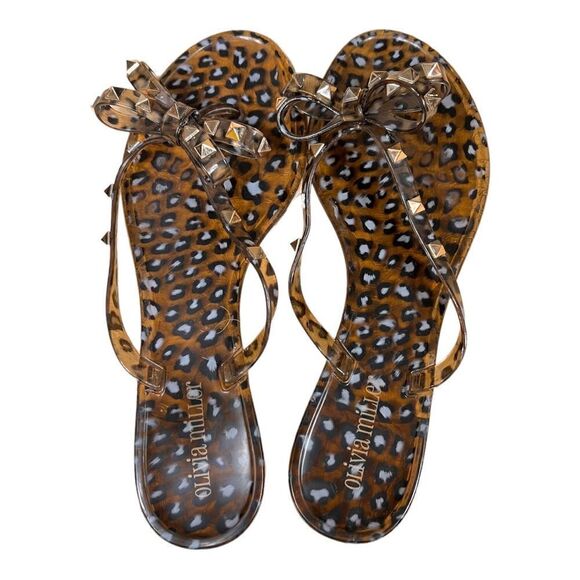 Olivia Miller Womens Montezuma Leopard Jelly Flip-Flops Shoes 10 Medium (B,M) - Picture 2 of 7